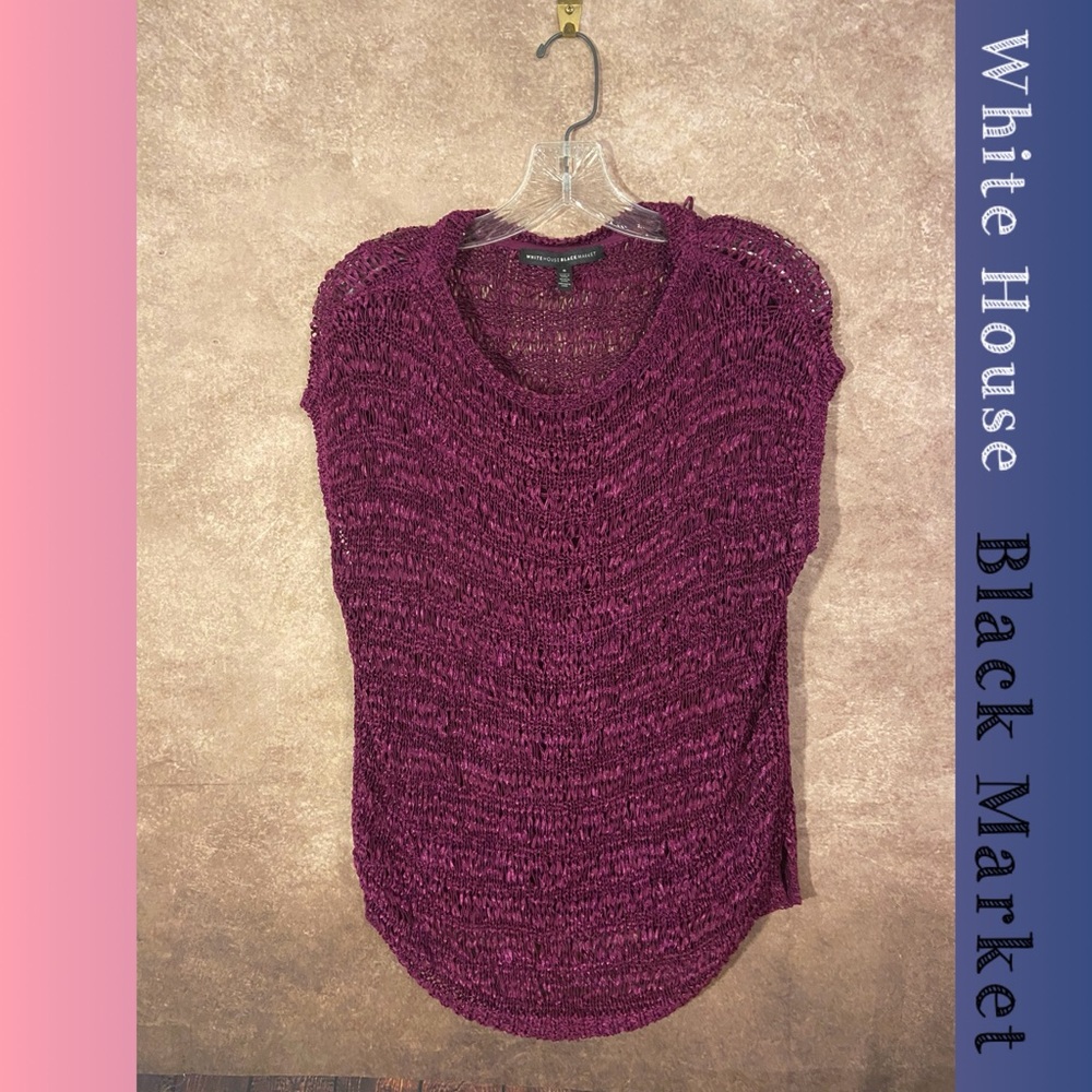 WHBM~Wide Knit Short Sleeve Sweater~Plum~Size Small~EUC